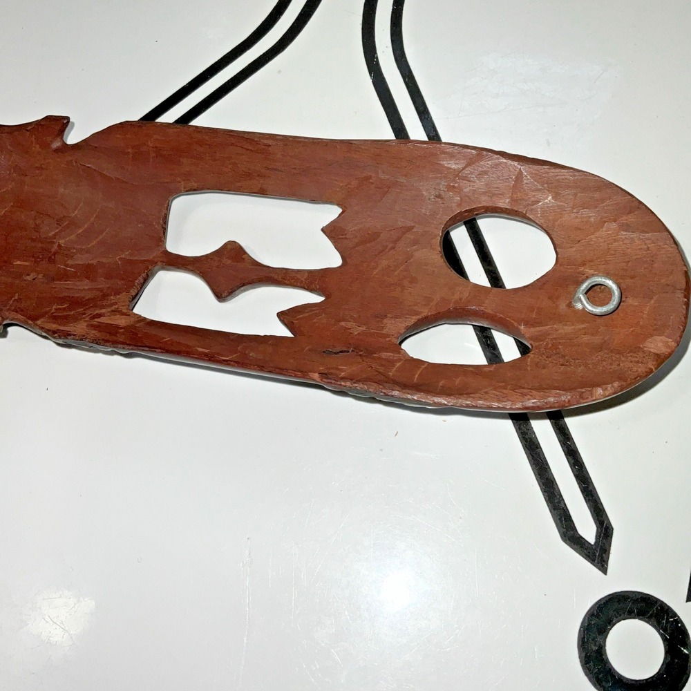 Hand Carved African Style Wooden Mask Wall Decor Red Brown Openwork Long Mask - Picture 8 of 16